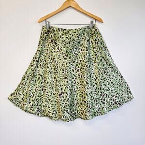 Vintage Barbara Garfield Green Brown Satin Skirt Sz 12 Abstract Y2K